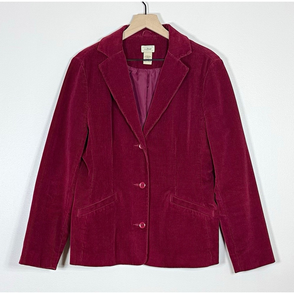 L.L.Bean Womens Corduroy Blazer Size 10 Reg Burgundy Lined Vintage Academia